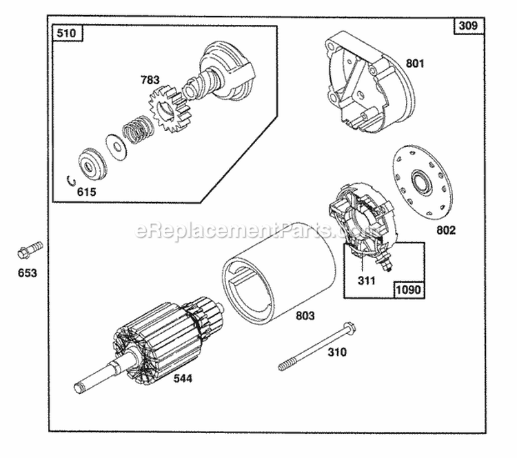 Electric Starter Diagram and Parts List for 400707-0102-99  Briggs and Stratton Engine